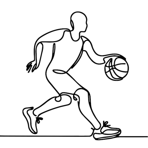 vector de personas jugando al baloncesto en estilo de línea continua
