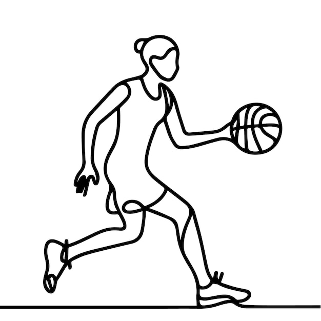 vector de personas jugando al baloncesto en estilo de línea continua