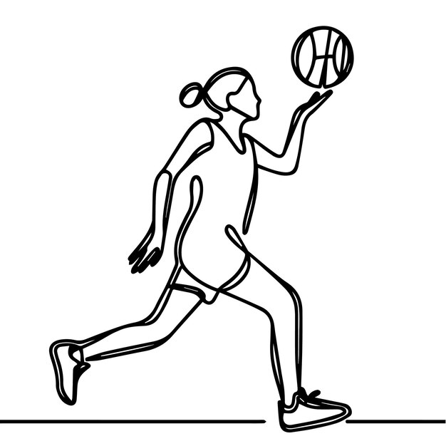 vector de personas jugando al baloncesto en estilo de línea continua