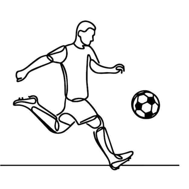 vector de personas jugando al fútbol en estilo de línea continua