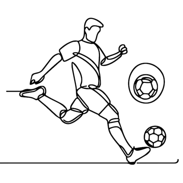 vector de personas jugando al fútbol en estilo de línea continua