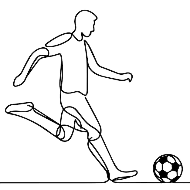 vector de personas jugando al fútbol en estilo de línea continua