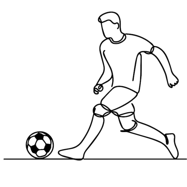 vector de personas jugando al fútbol en estilo de línea continua