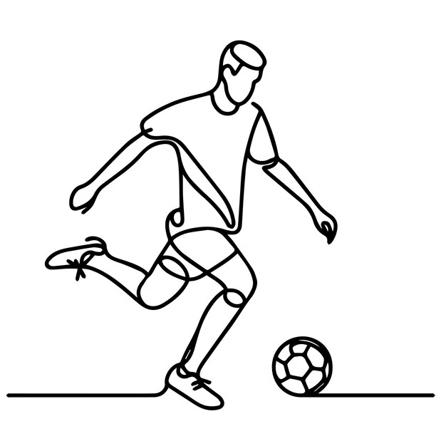 vector de personas jugando al fútbol en estilo de línea continua
