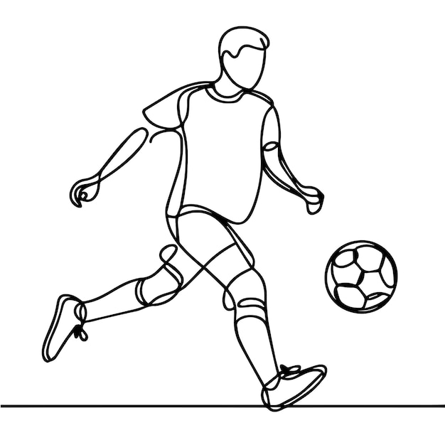vector de personas jugando al fútbol en estilo de línea continua