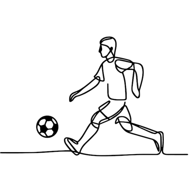 vector de personas jugando al fútbol en estilo de línea continua