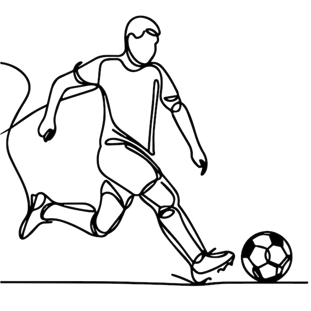 vector de personas jugando al fútbol en estilo de línea continua