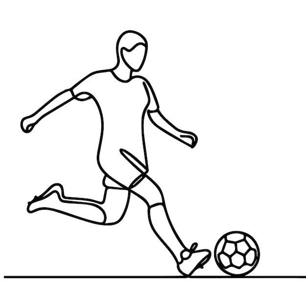 vector de personas jugando al fútbol en estilo de línea continua