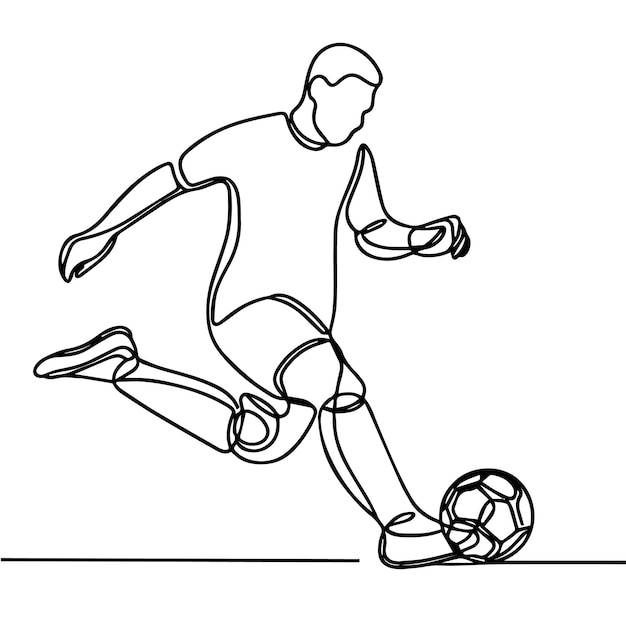 vector de personas jugando al fútbol en estilo de línea continua