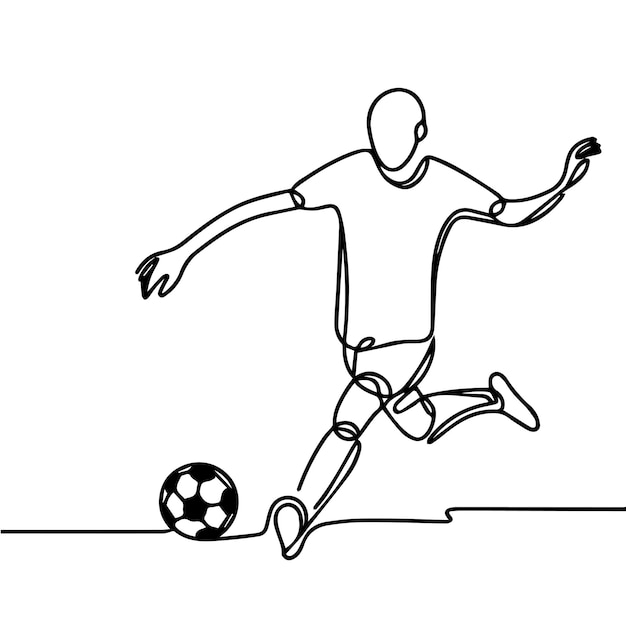 vector de personas jugando al fútbol en estilo de línea continua