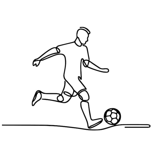 vector de personas jugando al fútbol en estilo de línea continua
