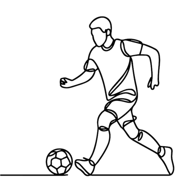vector de personas jugando al fútbol en estilo de línea continua