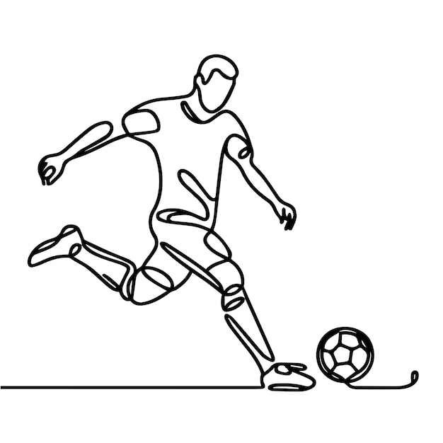 vector de personas jugando al fútbol en estilo de línea continua