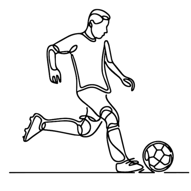 vector de personas jugando al fútbol en estilo de línea continua