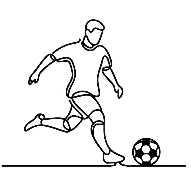vector de personas jugando al fútbol en estilo de línea continua