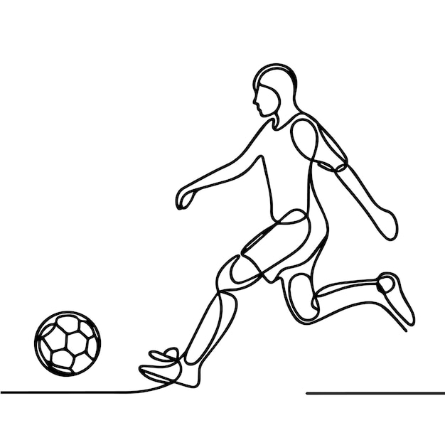vector de personas jugando al fútbol en estilo de línea continua