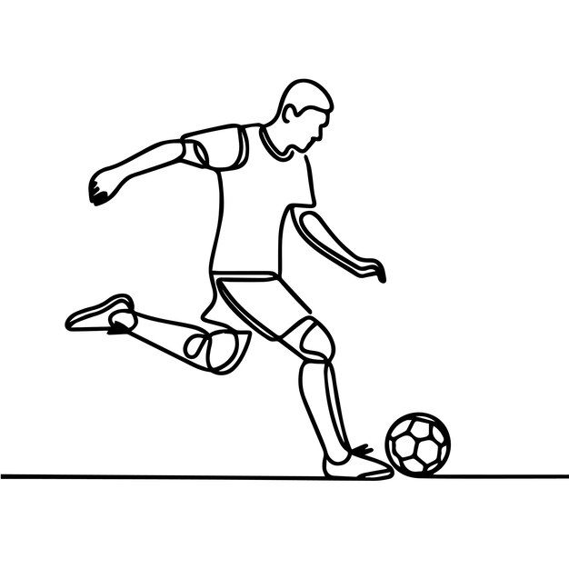 vector de personas jugando al fútbol en estilo de línea continua