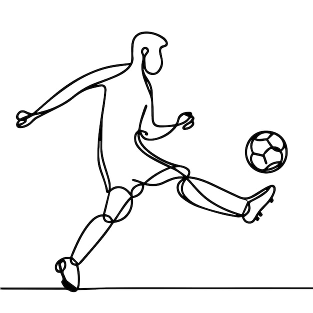 vector de personas jugando al fútbol en estilo de línea continua