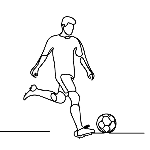 vector de personas jugando al fútbol en estilo de línea continua