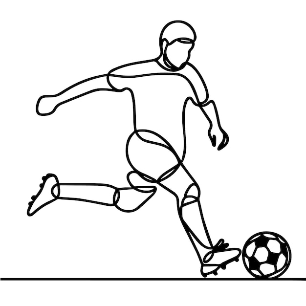 vector de personas jugando al fútbol en estilo de línea continua