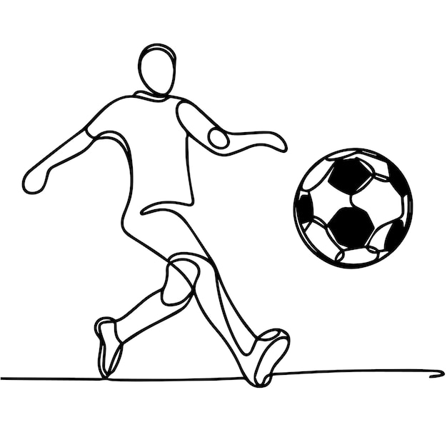 vector de personas jugando al fútbol en estilo de línea continua