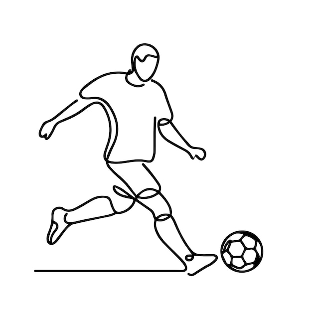vector de personas jugando al fútbol en estilo de línea continua