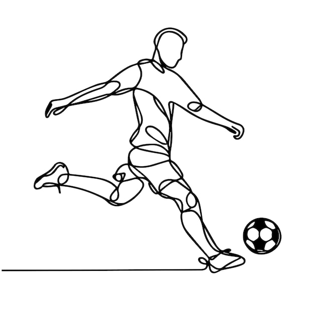 vector de personas jugando al fútbol en estilo de línea continua