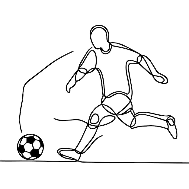 vector de personas jugando al fútbol en estilo de línea continua