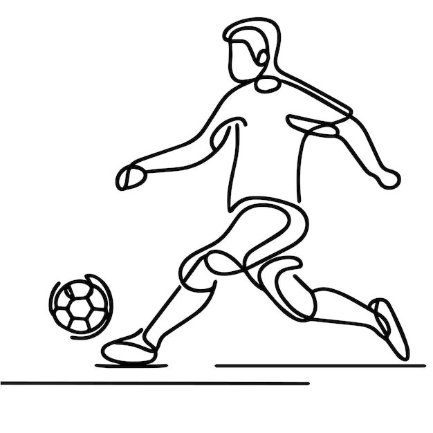 vector de personas jugando al fútbol en estilo de línea continua