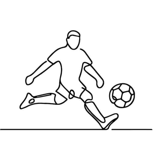vector de personas jugando al fútbol en estilo de línea continua