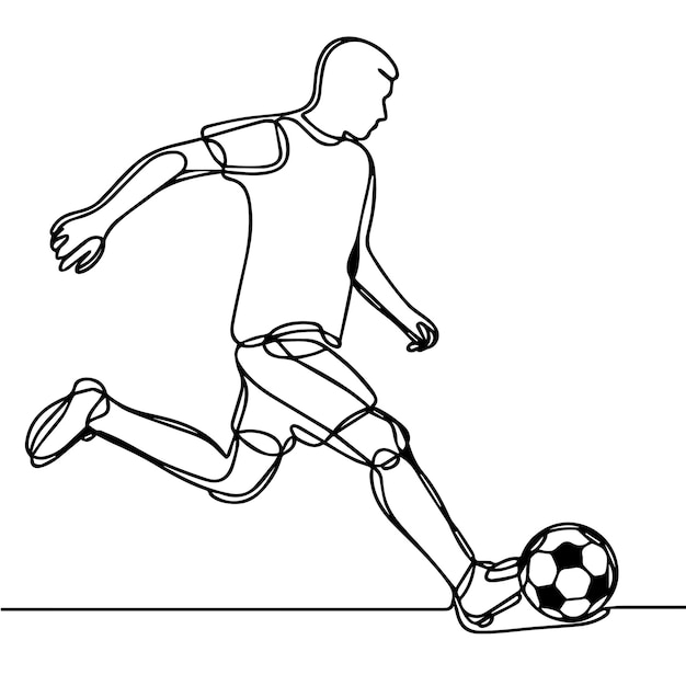 vector de personas jugando al fútbol en estilo de línea continua