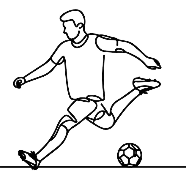 vector de personas jugando al fútbol en estilo de línea continua
