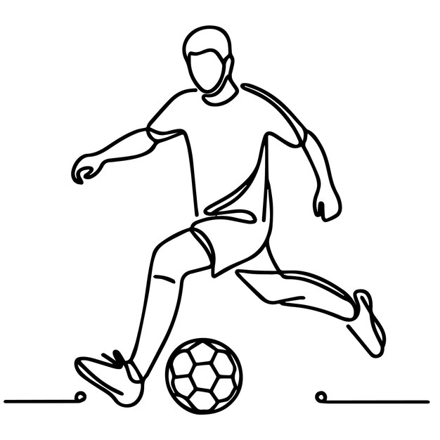 vector de personas jugando al fútbol en estilo de línea continua