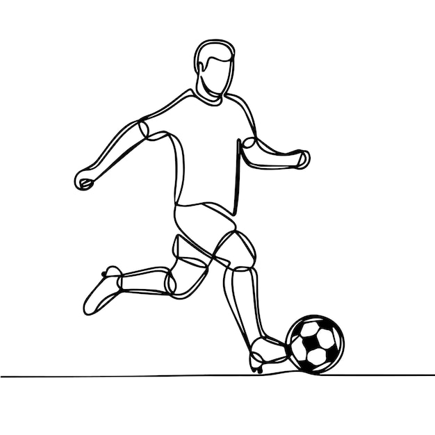 vector de personas jugando al fútbol en estilo de línea continua