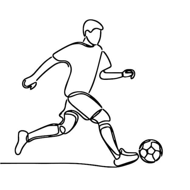 vector de personas jugando al fútbol en estilo de línea continua