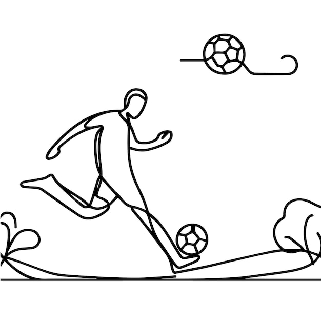 vector de personas jugando al fútbol en estilo de línea continua