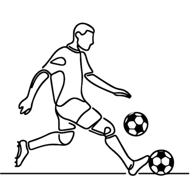 vector de personas jugando al fútbol en estilo de línea continua