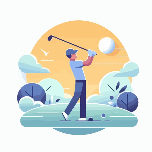 Vector vector de personas jugando al golf con un estilo de diseño plano simple y minimalista