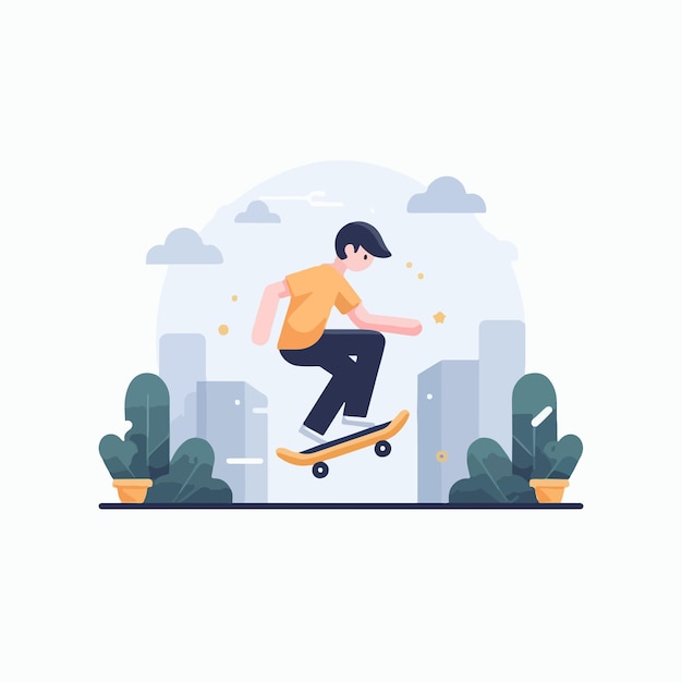 Vector vector de personas jugando a patinaje con estilo de diseño plano