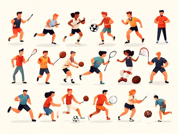 Vector de personas que juegan diferentes deportes aislados