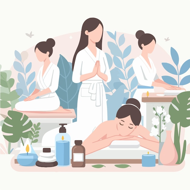 Vector de personas que tienen un SPA con un estilo de diseño plano simple y minimalista