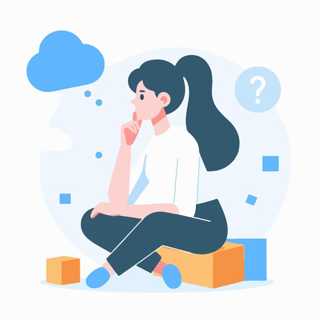vector de personas sentadas y pensando en estilo de diseño plano