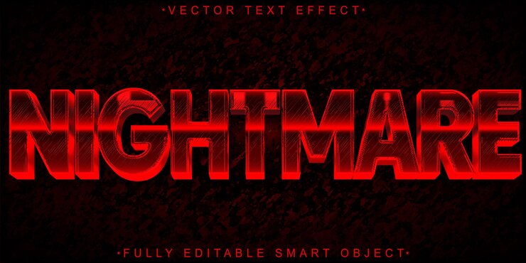 Vector vector de pesadilla roja y negra efecto de texto de objeto inteligente totalmente editable