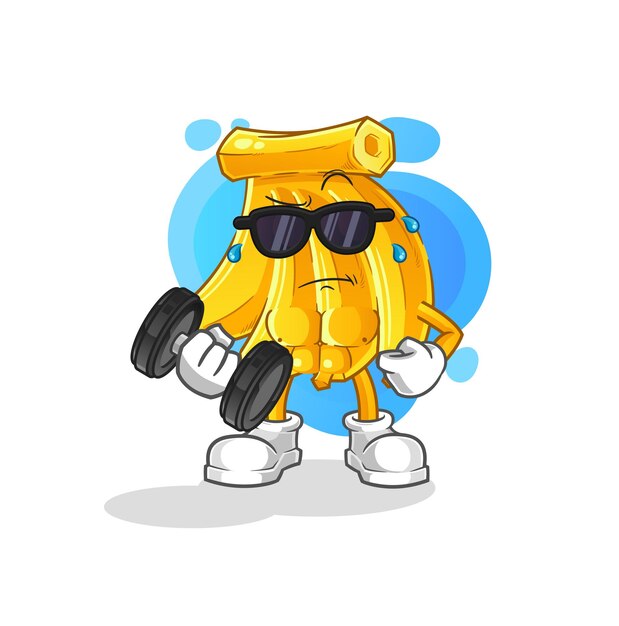 Vector de pesas de elevación de plátano. personaje animado