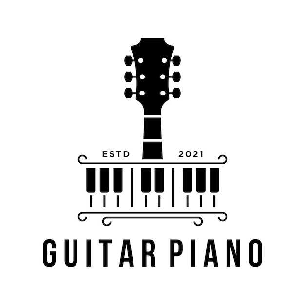 Vector, piano, guitarra, logotipo, plantilla, diseño simple