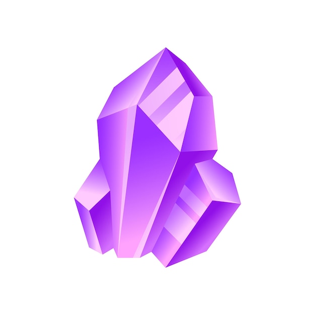 Vector de piedra preciosa o semipreciosa de cristal púrpura Ilustración aislada sobre un fondo blanco