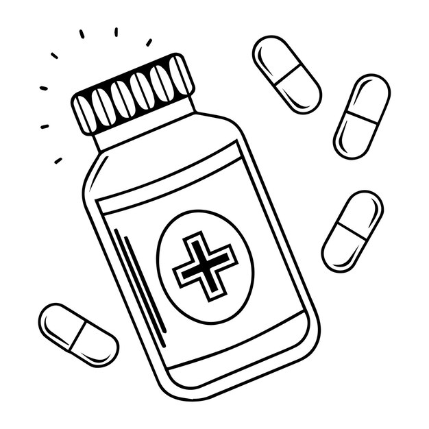 Vector píldoras icono de línea de botella cápsula aislada contorno de botella de medicamento icono de vector medicamento vectorial