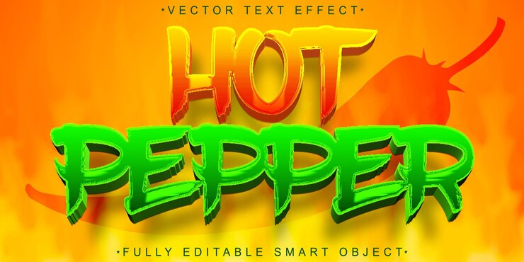 Vector vector de pimienta caliente efecto de texto de objeto inteligente totalmente editable