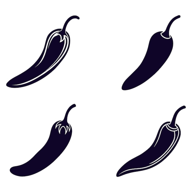 Vector de pimienta de chile y silueta de diseños de la colección de chile negro