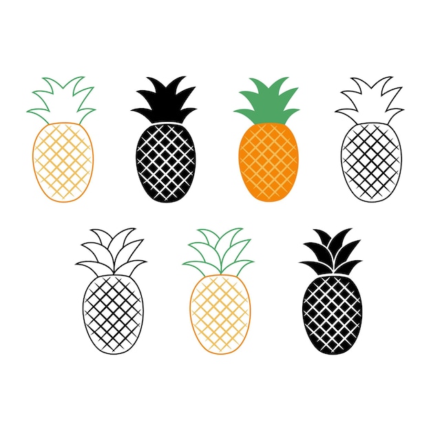 Vector de piña Un conjunto de iconos en un estilo plano